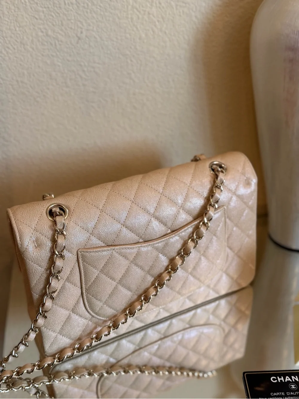 CHANEL Quilted Double Flap Shoulder Bag in Light Beige with Gold Hardware